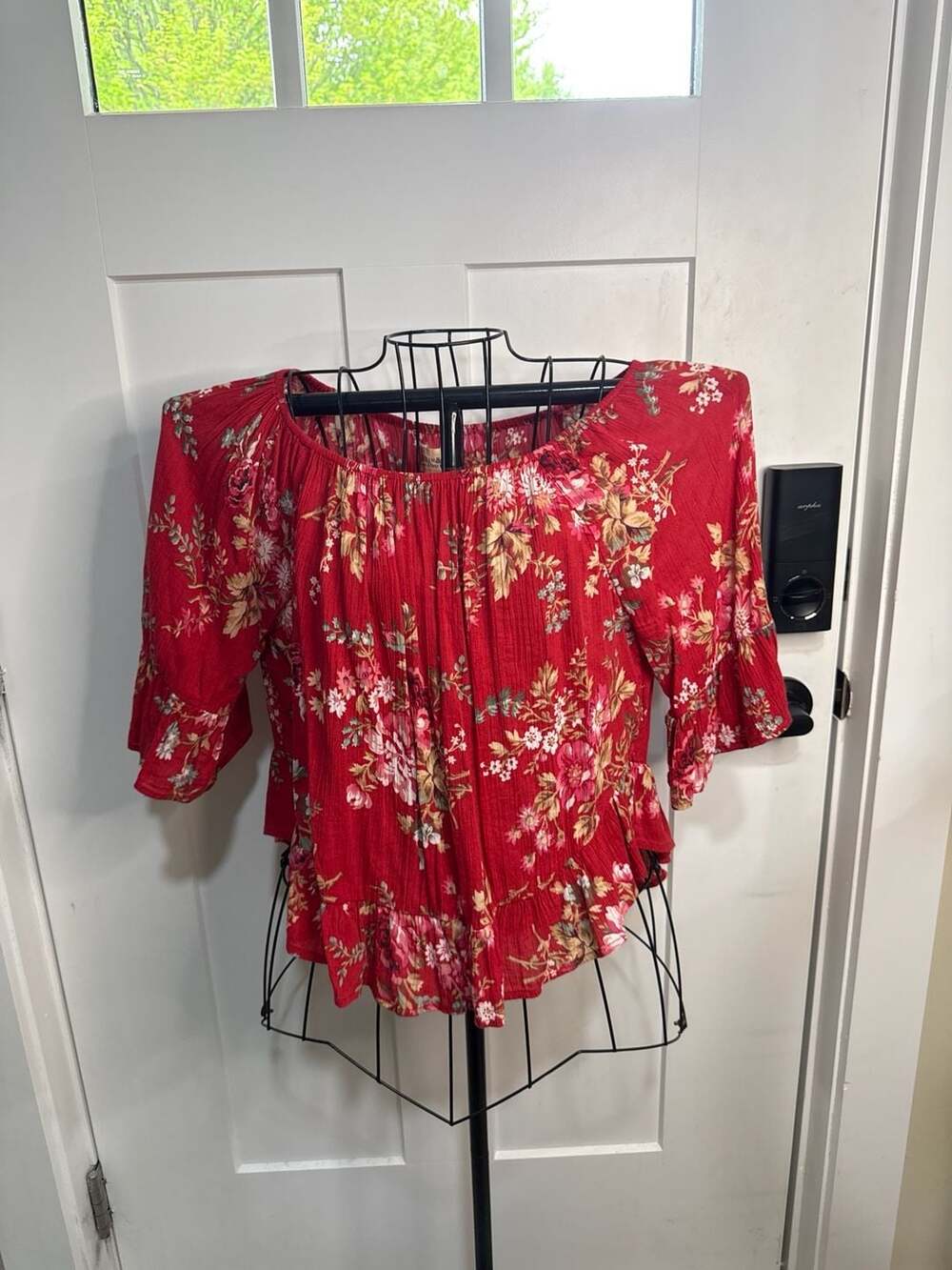 Denim & Supply Ralph Lauren Red Floral Off-The-Shoulder Ruffle Top Size XS